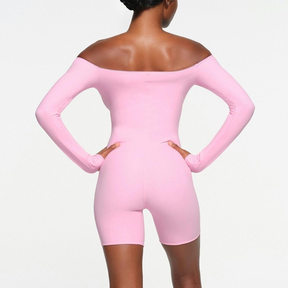 SKIMS Fits Everybody pink Picot Off The Shoulder Onesie XS J-9